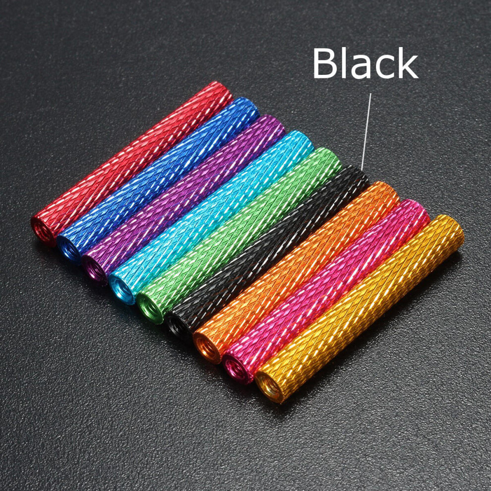 (Black) M3AS9 10Pcs M3 40mm Knurled Standoff Bolt Aluminum Alloy 6061 Anodized Spacer Multicolor