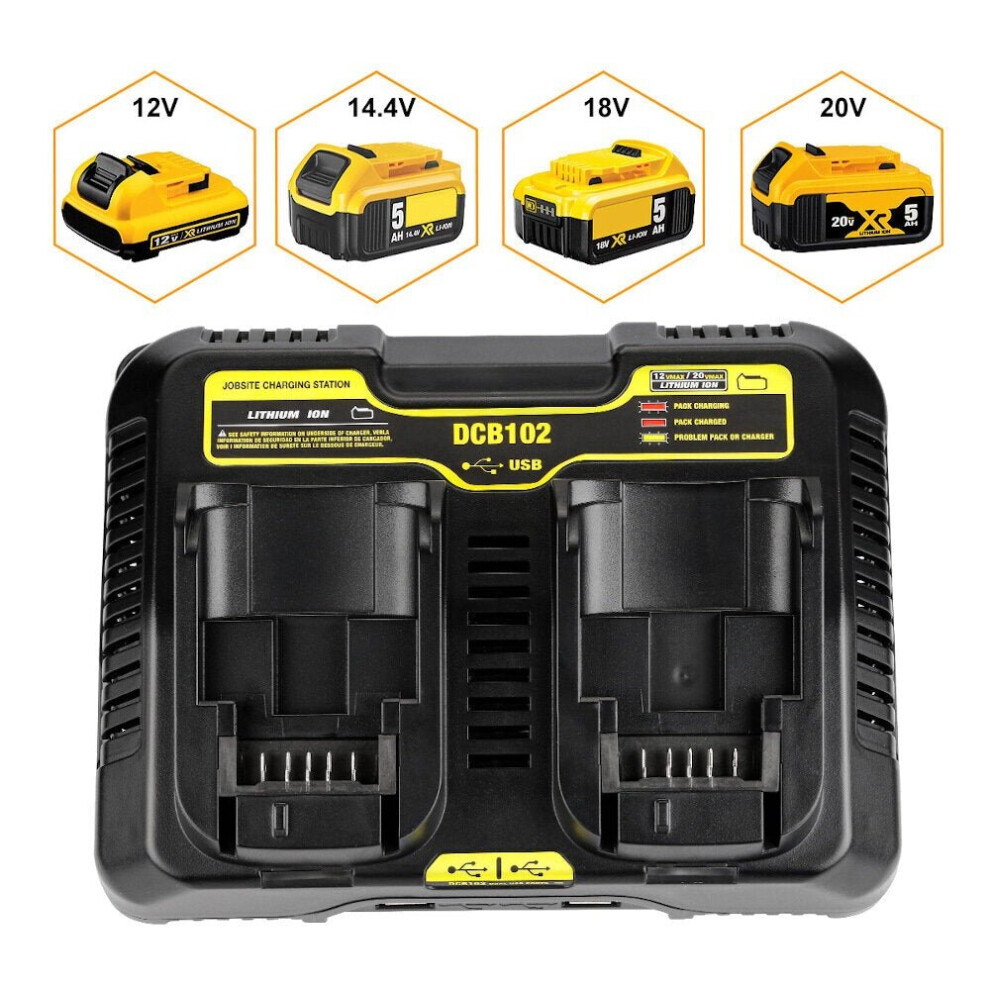 (US Plug) 10.8V-20V DCB102 Dual Rechargeable Power Tool Battery Charger For Dewalt