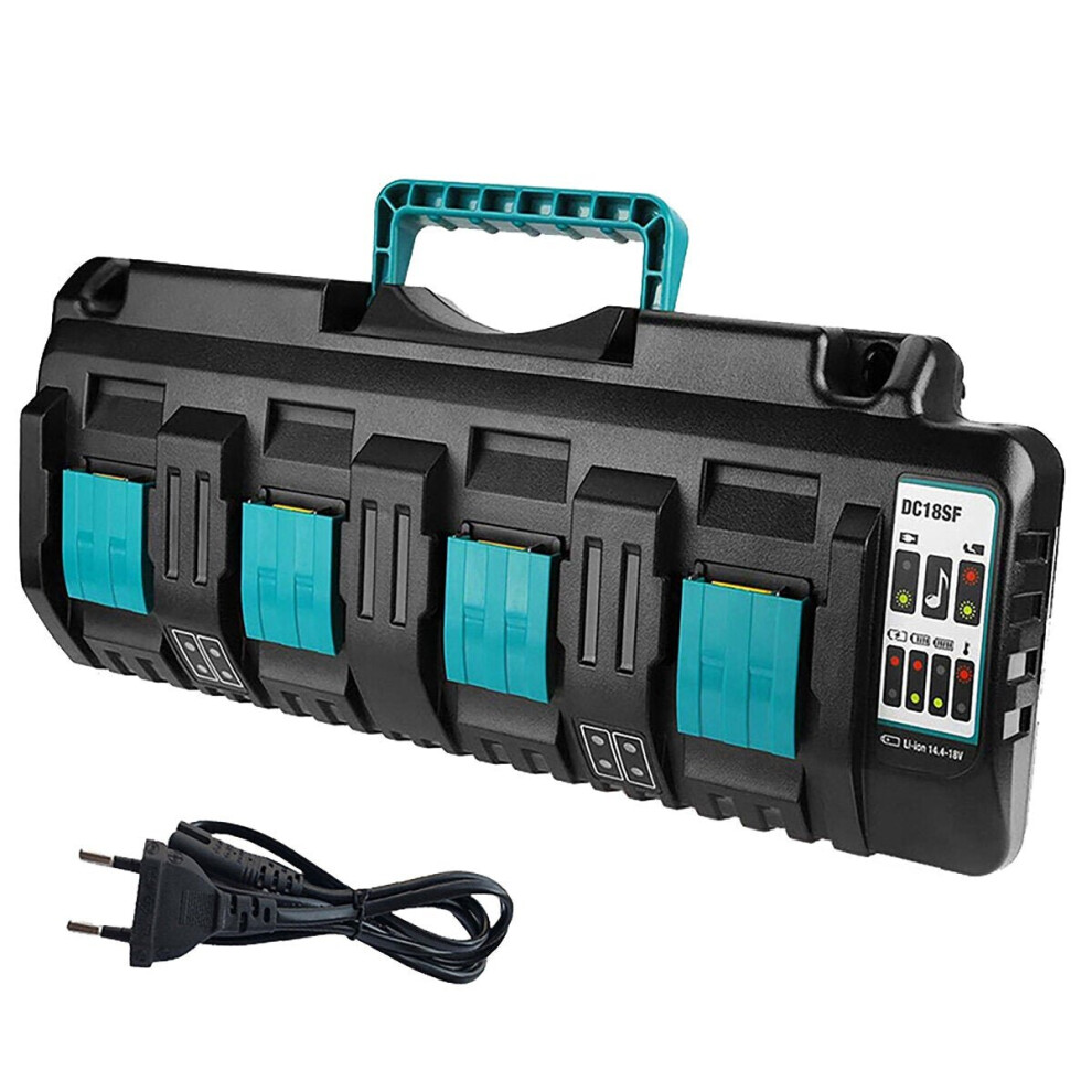 (2A, EU Plug) 18V 2A/3A Current 4-Port Charger Replacement for Makita 14.4V-18V LXT Lithium Batteries BL1830 BL1840 BL1850 BL1860 BL1815 BL1430