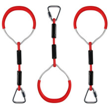 (Red) Heavy Duty Children Trapeze Bar Pull Up Gym Rings Colorful Backyard Gymnastic Ring Pack 3
