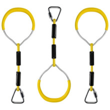 (Yellow) Heavy Duty Children Trapeze Bar Pull Up Gym Rings Colorful Backyard Gymnastic Ring Pack 3
