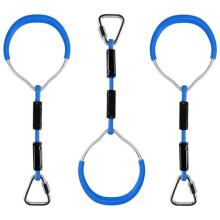 (Blue) Heavy Duty Children Trapeze Bar Pull Up Gym Rings Colorful Backyard Gymnastic Ring Pack 3