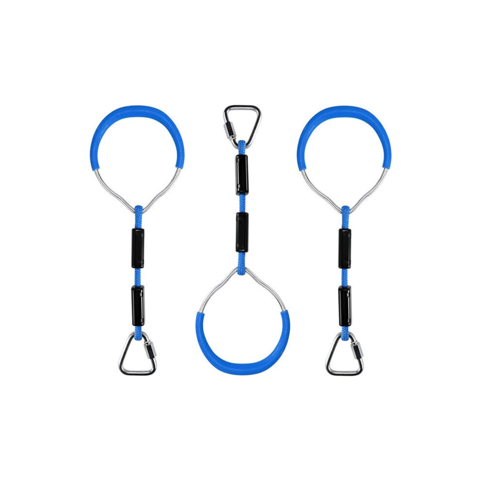 (Blue) Heavy Duty Children Trapeze Bar Pull Up Gym Rings Colorful Backyard Gymnastic Ring Pack 3