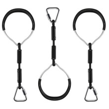 (Black) Heavy Duty Children Trapeze Bar Pull Up Gym Rings Colorful Backyard Gymnastic Ring Pack 3