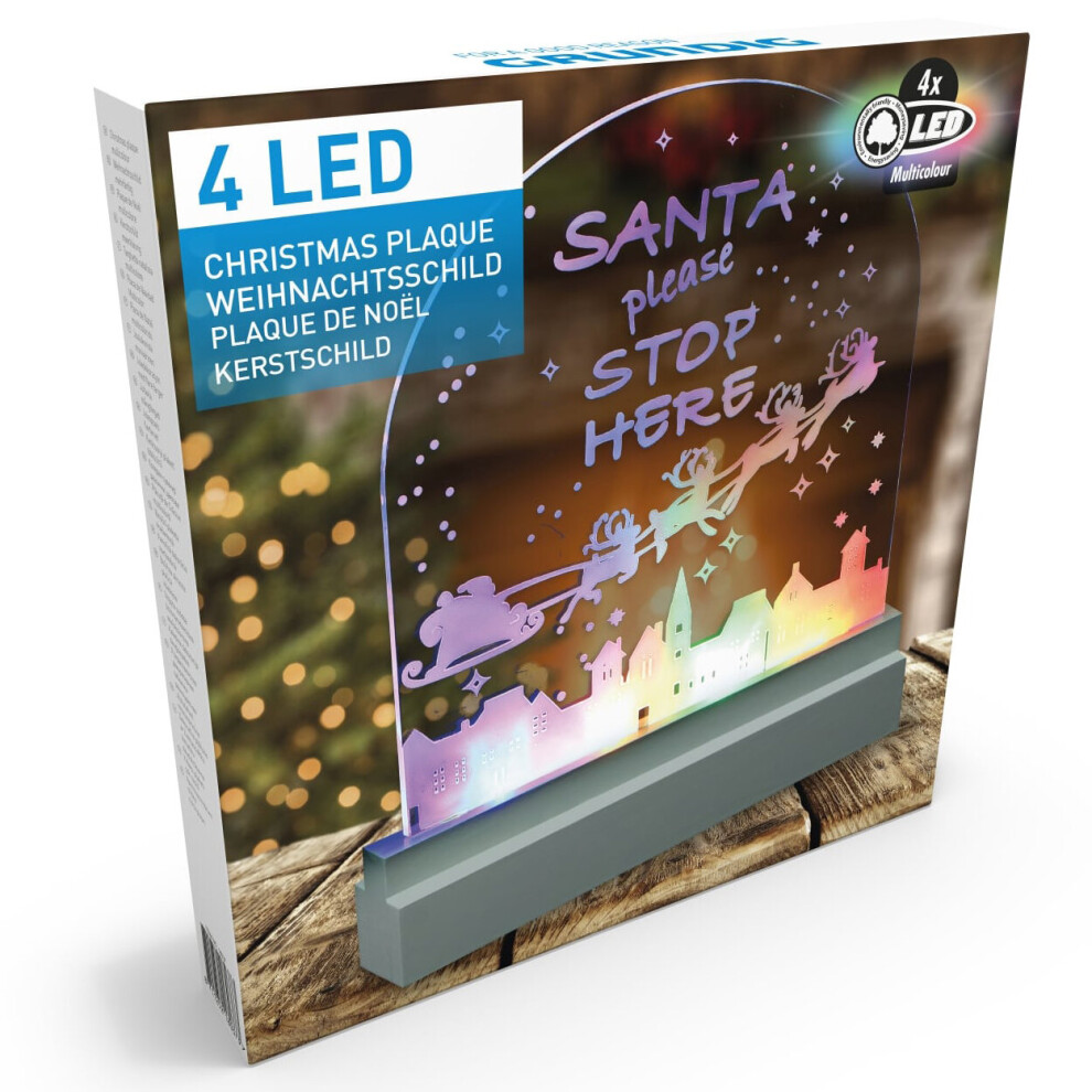 Grundig 4 Led Christmas 'Santa Please Stop Here' Illuminated Desk Night Lamp Xmas Light