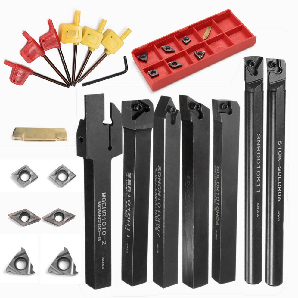 7Pcs 10Mm Shank Lathe Turning Tool Holder Boring Bar With 7Pcs Vp15tf Carbide Inserts 3654659283863