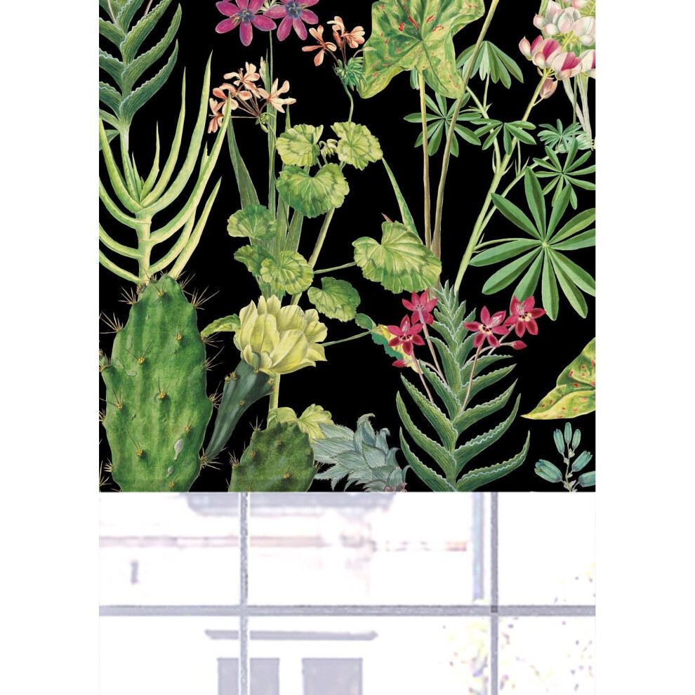 (60 cm Width x 140 cm Drop, Black) Lister Cartwright Tropical Plants Design Blackout Roller Blinds Windows Blind Easy Fit Child Safety Included