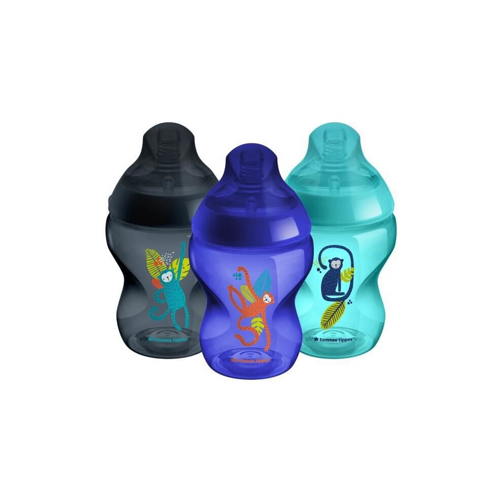 Tommee Tippee - Closer to Nature Baby Bottles - Breast Mimicking Nipple Anti-Colic Valve - 260ml - Pack of 3 - Blue