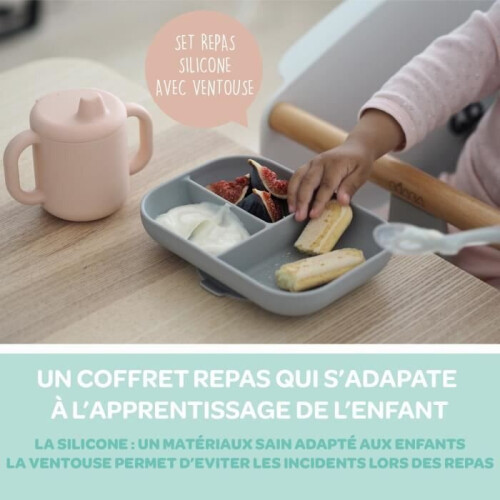 BEABA BEABA, Set di apprendimento in silicone + tazza - blu 1
