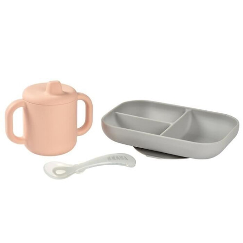 BEABA BEABA, Silicone learning set + cup - pink