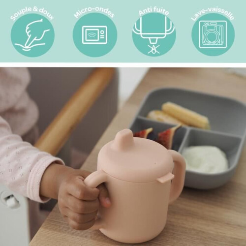 BEABA BEABA, Silicone learning set + cup - pink 2