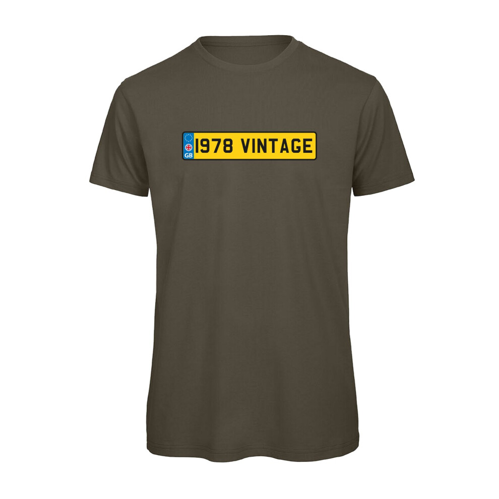 (Khaki, 2XL) 1978 Vintage Birthday Numberplate Graphic 100% Organic Very High Quality T-shirt, Gift Boxed  Perfect Christmas, Birthday Gift-image-OPC-P9NDJX5-NEW
