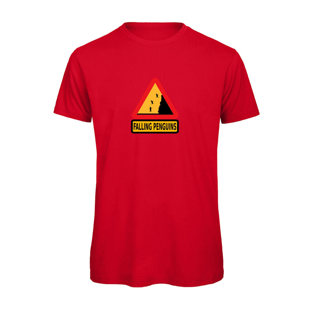 (Red, L) Warning Falling Penguins Sign Graphic 100% Organic Very High Quality T-shirt, Gift Boxed  Perfect Christmas, Birthday Gift-image-OPC-P9NDJSS-NEW