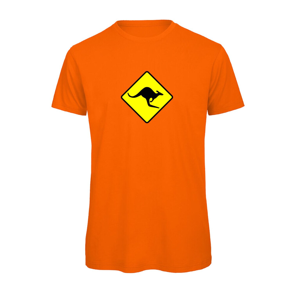 (Orange, XL) Warning Kangaroo Crossing  Sign Graphic 100% Organic Very High Quality T-shirt, Gift Boxed  Perfect Christmas, Birthday Gift-image-OPC-P9NDM2N-NEW