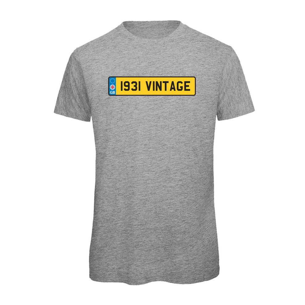 (Sport Grey, S) 1931 Vintage Birthday Numberplate Graphic 100% Organic Very High Quality T-shirt, Gift Boxed  Perfect Christmas, Birthday Gift-image-OPC-P9NDMBQ-NEW