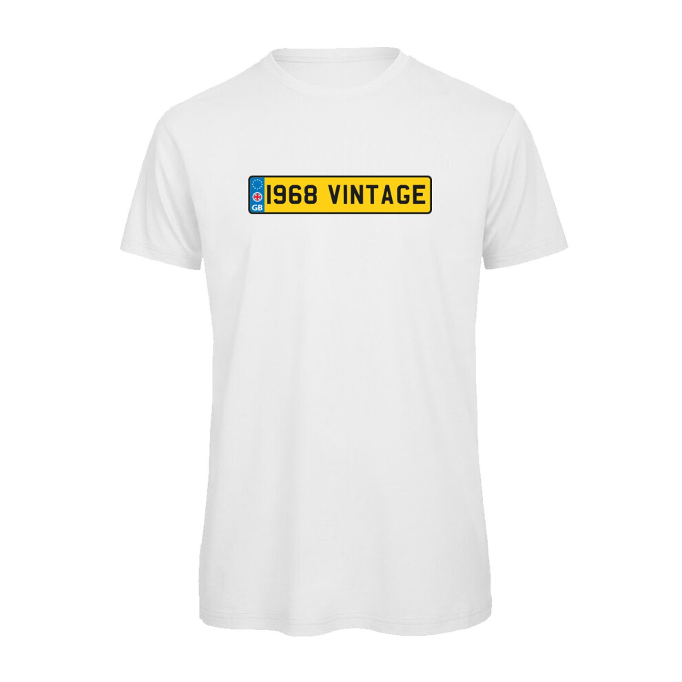 (White, 2XL) 1968 Vintage Birthday Numberplate Graphic 100% Organic Very High Quality T-shirt, Gift Boxed  Perfect Christmas, Birthday Gift-image-OPC-P9NDKZ2-NEW