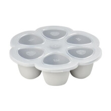 BEABA Multiportions de silicone de qualidade premium, resistência térmica, tampa hermética, Fabricado na Itália, 6x150 ml, cinza