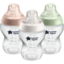 Tommee Tippee - Closer to Nature Baby Bottles - Breast Mimicking Nipple Anti-Colic Valve - 260ml - Pack of 3 - Multicolor