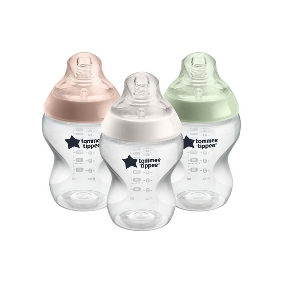 Tommee Tippee - Closer to Nature Baby Bottles - Breast Mimicking Nipple Anti-Colic Valve - 260ml - Pack of 3 - Multicolor