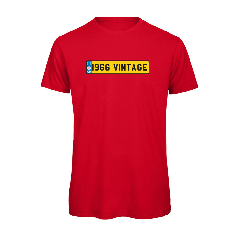 (Red, S) 1966 Vintage Birthday Numberplate Graphic 100% Organic Very High Quality T-shirt, Gift Boxed  Perfect Christmas, Birthday Gift-image-OPC-P9NDPP6-NEW
