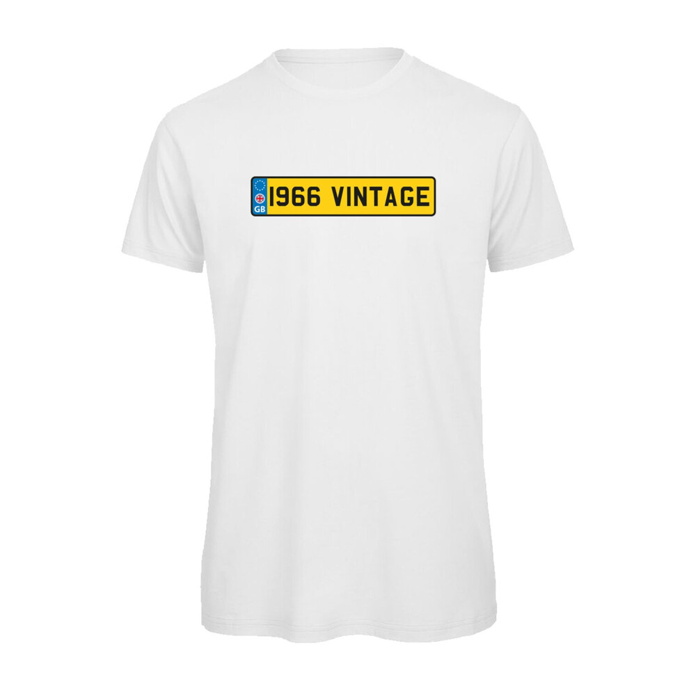 (White, M) 1966 Vintage Birthday Numberplate Graphic 100% Organic Very High Quality T-shirt, Gift Boxed  Perfect Christmas, Birthday Gift-image-OPC-P9NDPMY-NEW