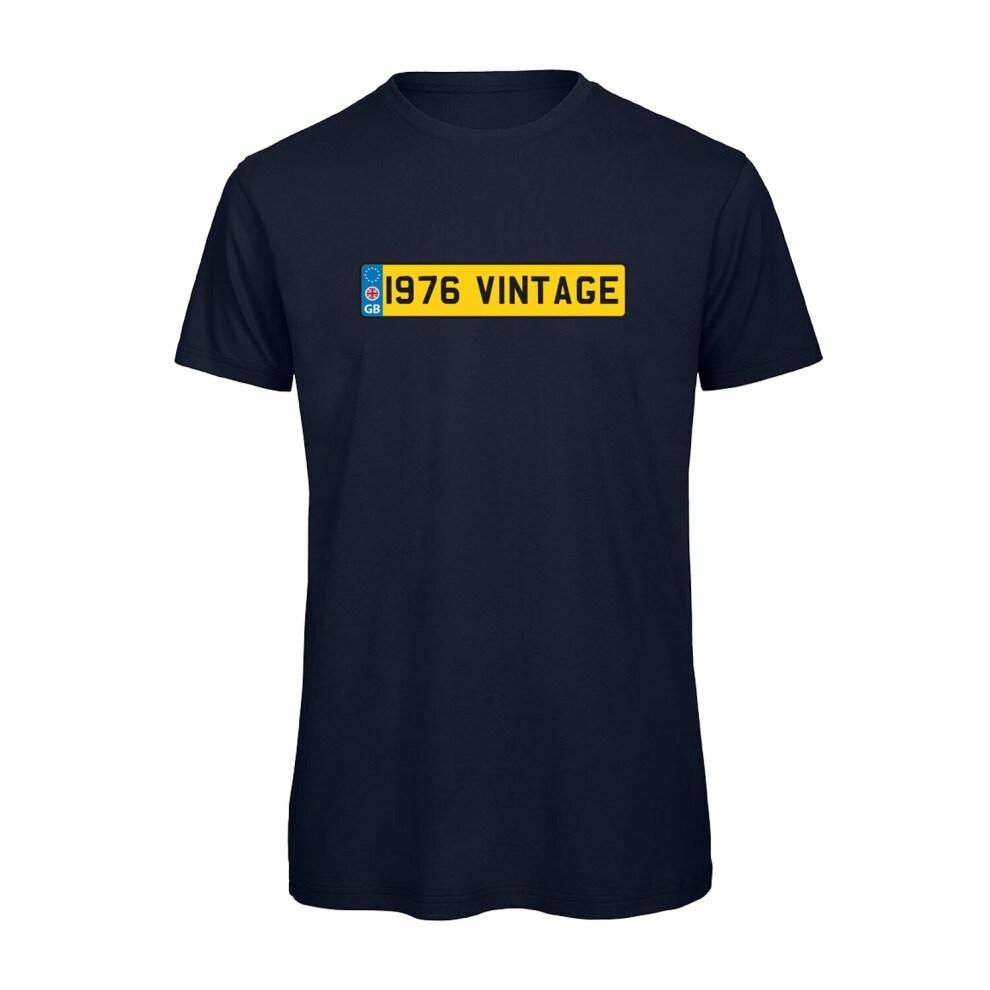 (Navy, L) 1976 Vintage Birthday Numberplate Graphic 100% Organic Very High Quality T-shirt, Gift Boxed  Perfect Christmas, Birthday Gift-image-OPC-P9NDS6T-NEW
