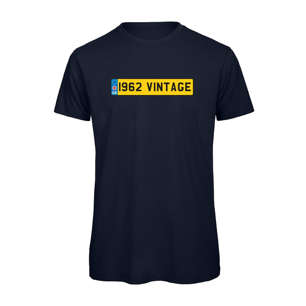 (Navy, XL) 1962 Vintage Birthday Numberplate Graphic 100% Organic Very High Quality T-shirt, Gift Boxed  Perfect Christmas, Birthday Gift-image-OPC-P9NDS8Z-NEW