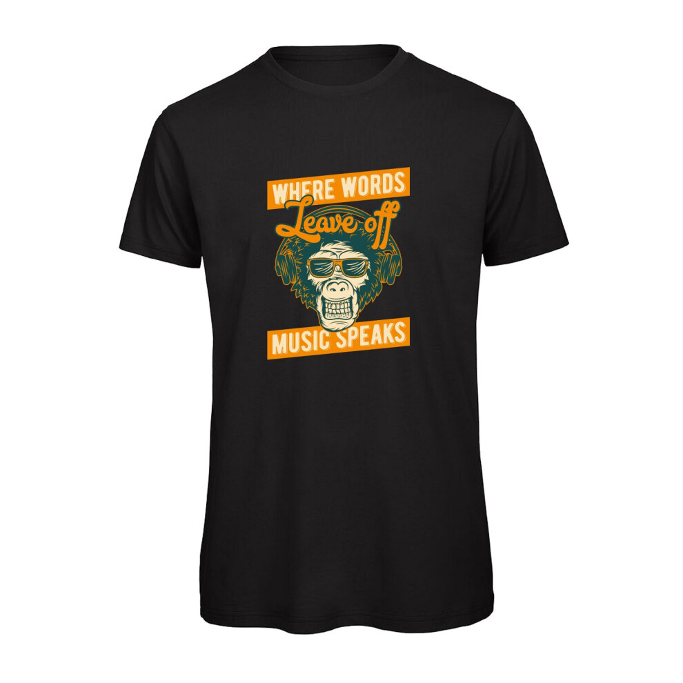 (Black, S) Where Words Leave Off Music Speaks Chimp Graphic 100% Organic Very High Quality T-shirt, Gift Boxed  Perfect Christmas, Birthday Gift-image-OPC-P9NDSWN-NEW