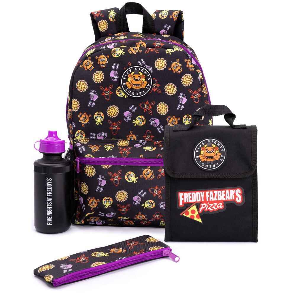 Five Nights At Freddys Backpack Set Kids 4 Piece Lunch Box Water Bottle One Size