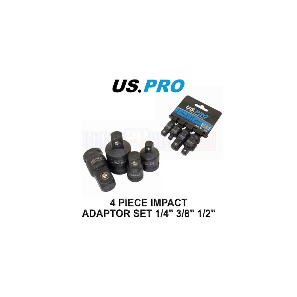 US PRO Tools 4 Piece Impact Adaptor Set 1/4" 3/8" 1/2" step up/down reducer 3504