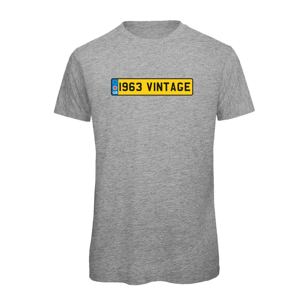 (Sport Grey, S) 1963 Vintage Birthday Numberplate Graphic 100% Organic Very High Quality T-shirt, Gift Boxed  Perfect Christmas, Birthday Gift-image-OPC-P9NDQF6-NEW