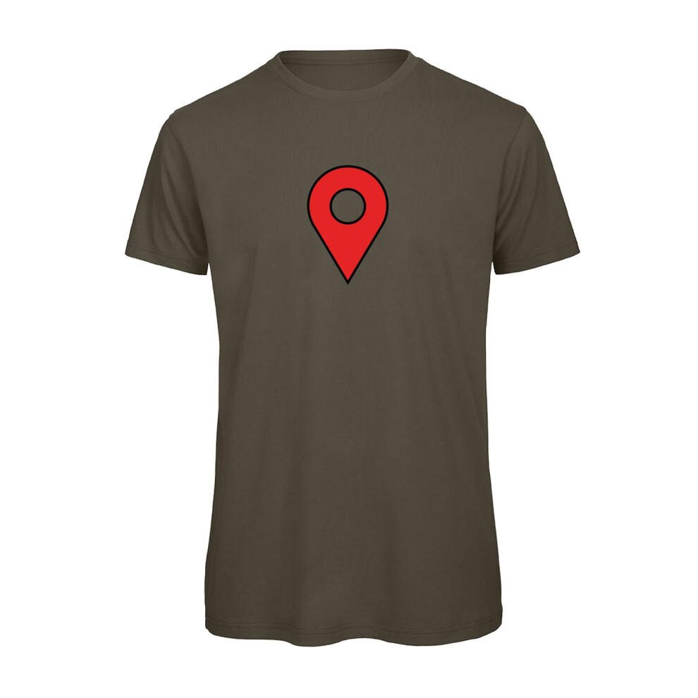 (Khaki, L) Map Location Pointer Graphic 100% Organic Very High Quality T-shirt, Gift Boxed  Perfect Christmas, Birthday Gift-image-OPC-P9NDQSW-NEW