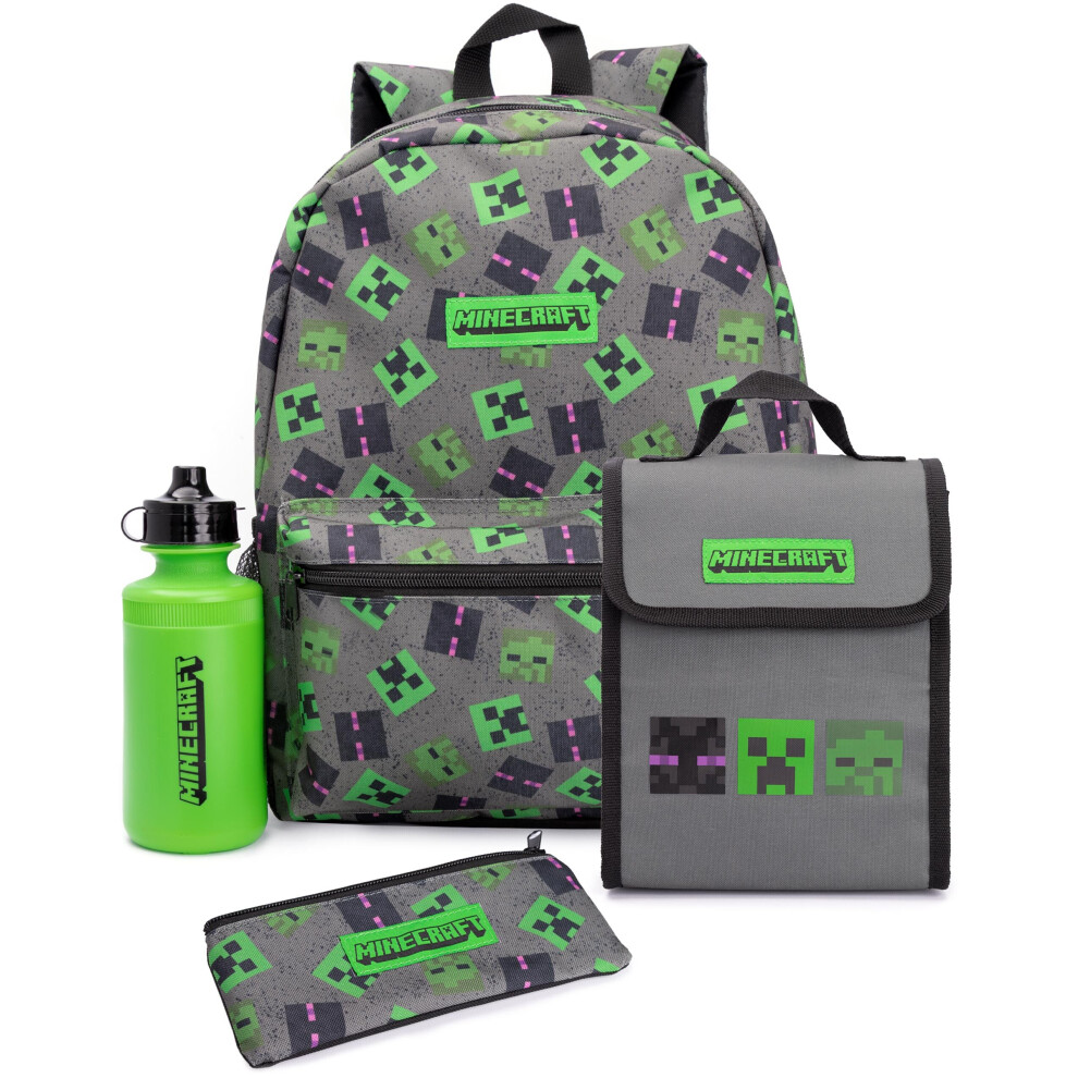 Minecraft Backpack Set Kids 4 Piece Villains Lunch Box Water Bottle One Size