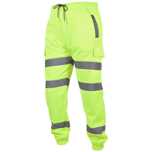 (L, Neon Green) Mens High Visibility Safe Work Reflective Trousers 1