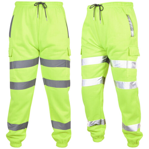 (L, Neon Green) Mens High Visibility Safe Work Reflective Trousers 2