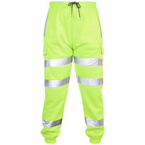 (L, Neon Green) Mens High Visibility Safe Work Reflective Trousers