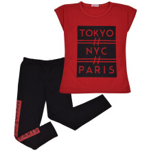 (5-6 Years, Red) Kids Girls Tokyo, NYC, Paris Print Tops & Leg Set