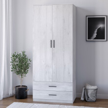 (Ash Grey Set) Tall 2 Door Wardrobe With 2 Drawers Metal Runners