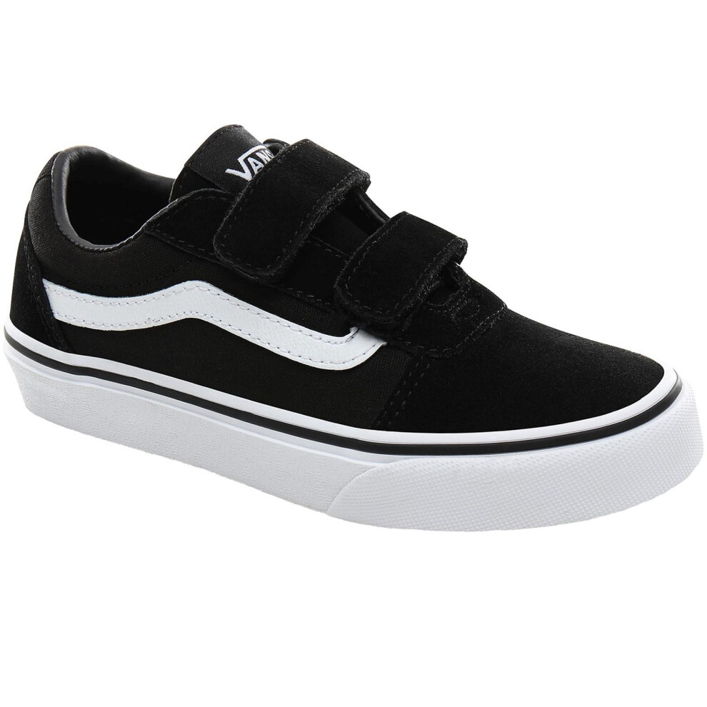 (6 UK, Black) Vans Kids Boys Ward V Hook & Loop Suede Canvas Trainers Sneakers Shoes