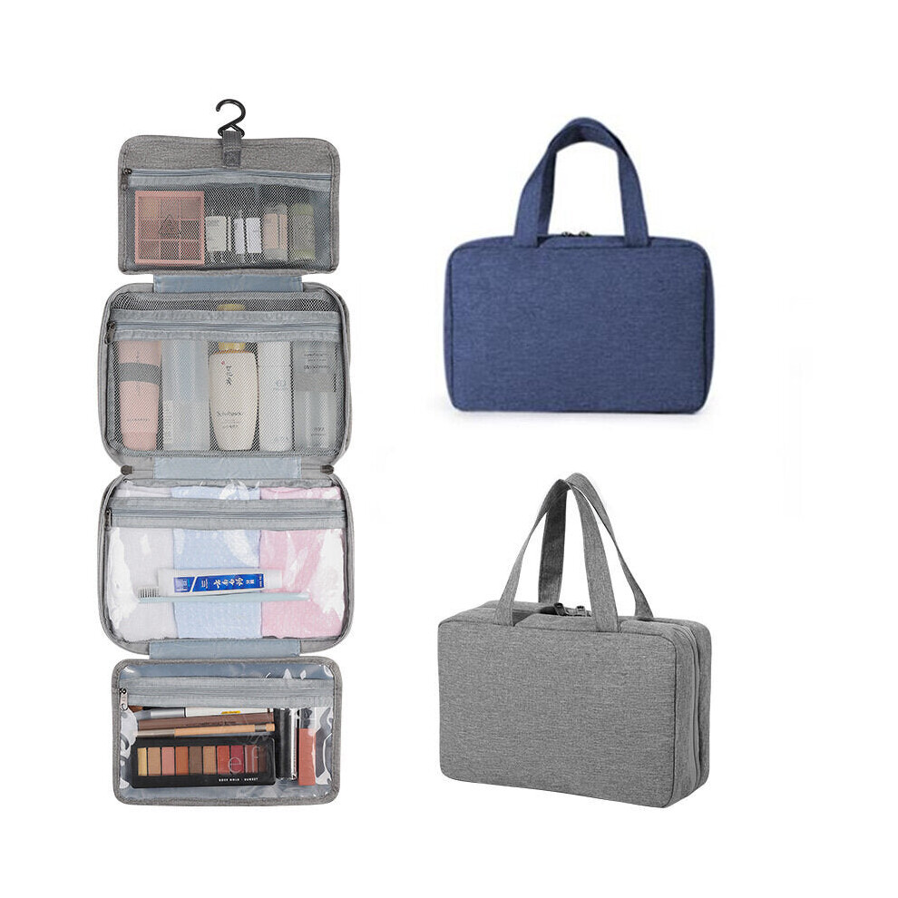 (Grey) Makeup Bag Waterproof Folding Toiletry Bags Hanging Cosmetic Bag Shower Organizer Outdoor Camping Travel