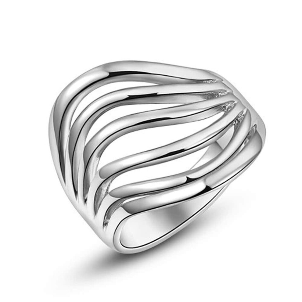 (Silver) Unique Gold Plated Classic Ring Jewelry for Women Wedding Engagement Gift Girls Party