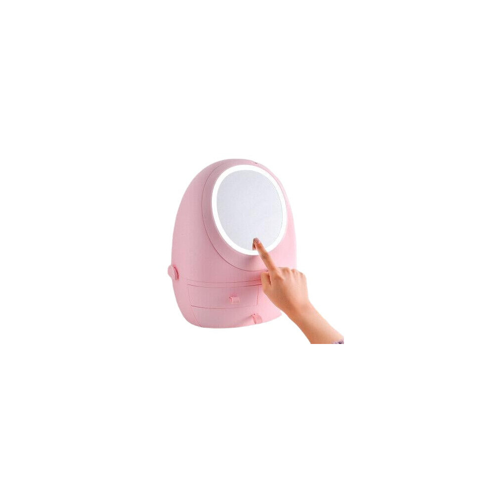 (Pink) Makeup Organizer USB Rechargeable Cosmetic Storage Box