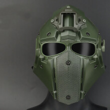 (Green) Military Airsoft Full Face Helmet Safety Tactical Adjustable CS Mask Shooting Helmet Mask Head Protector Outdoor Hunting