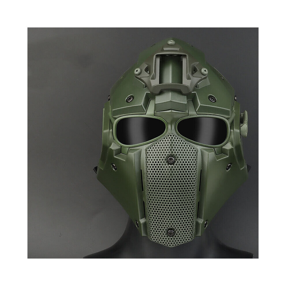 (Green) Military Airsoft Full Face Helmet Safety Tactical Adjustable CS Mask Shooting Helmet Mask Head Protector Outdoor Hunting