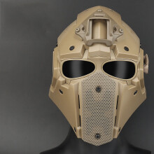 (Khaki) Military Airsoft Full Face Helmet Safety Tactical Adjustable CS Mask Shooting Helmet Mask Head Protector Outdoor Hunting