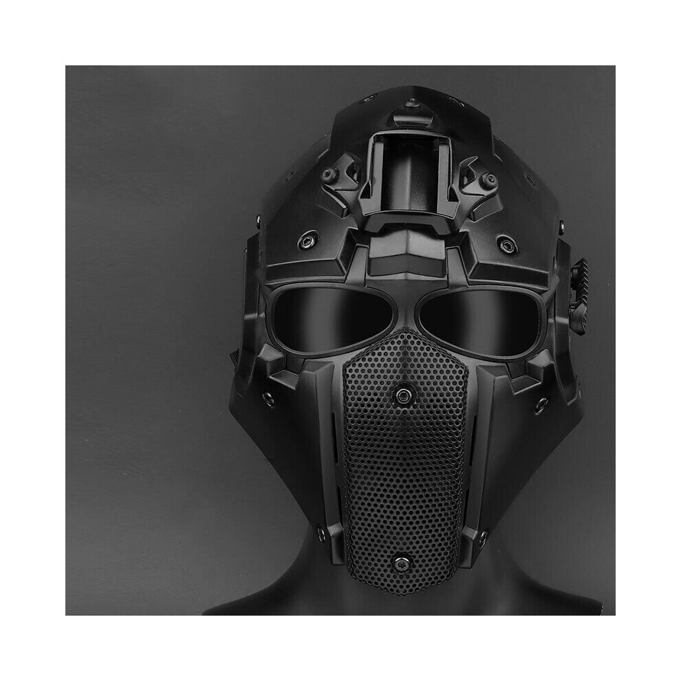 (Black) Military Airsoft Full Face Helmet Safety Tactical Adjustable CS Mask Shooting Helmet Mask Head Protector Outdoor Hunting