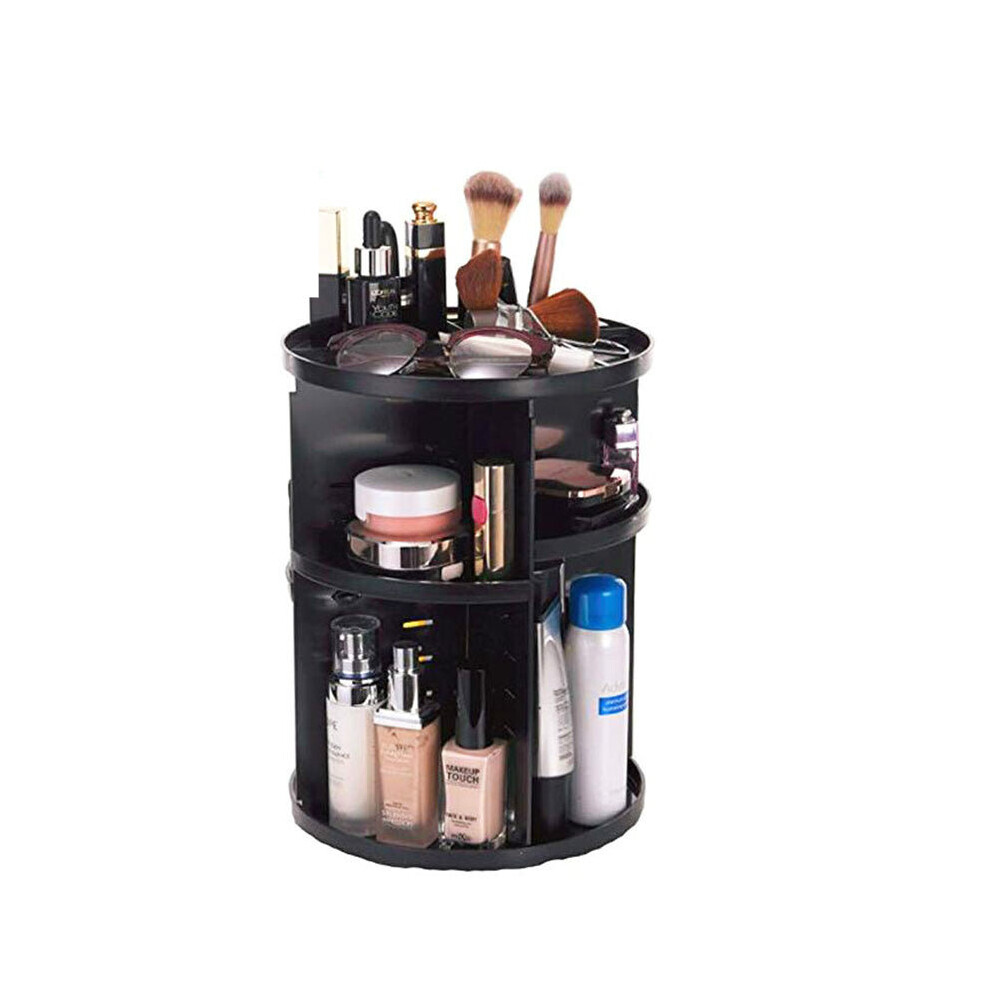 (Black) Plastic Cosmetic Storage Box, Rotating Organizer