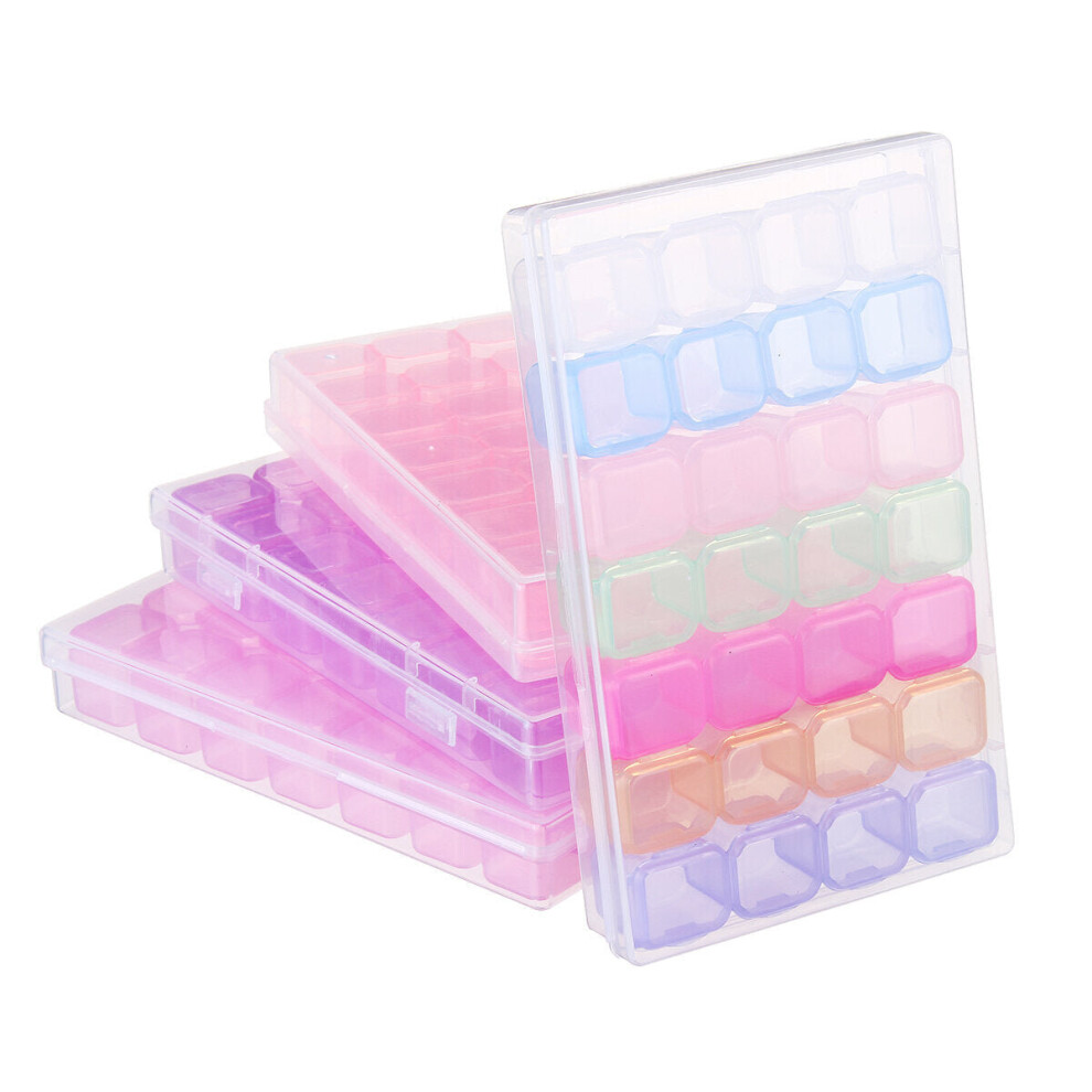 (Pink) 28 Slots Cosmetic Organizer Clear Acrylic Makeup Holder Case Box Jewelry Storage Box