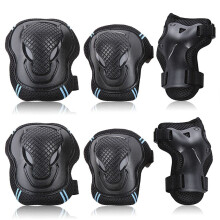 (Blue, L) Knee Pads Set 6 Protector Kit Elbow Wrist Guards Protective Equipment for Skateboard Cycling Riding