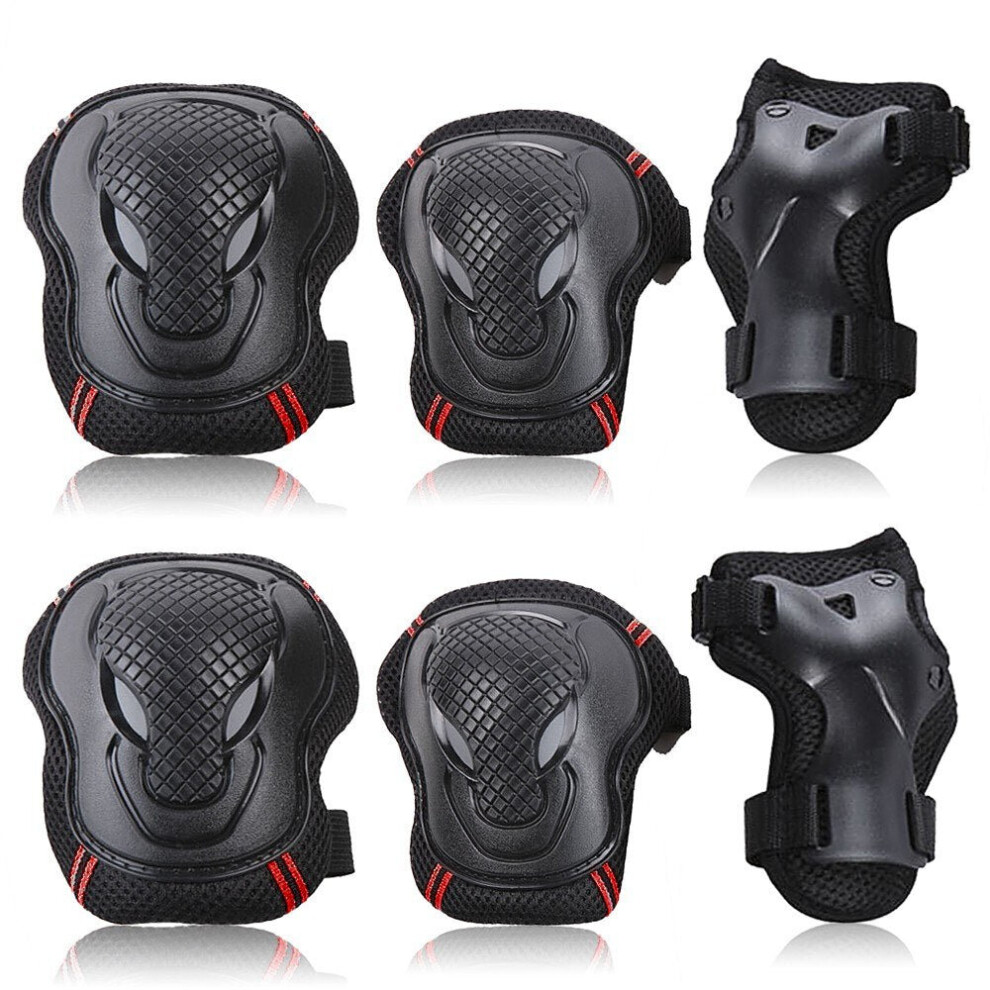 (Red, M) Knee Pads Set 6 Protector Kit Elbow Wrist Guards Protective Equipment for Skateboard Cycling Riding